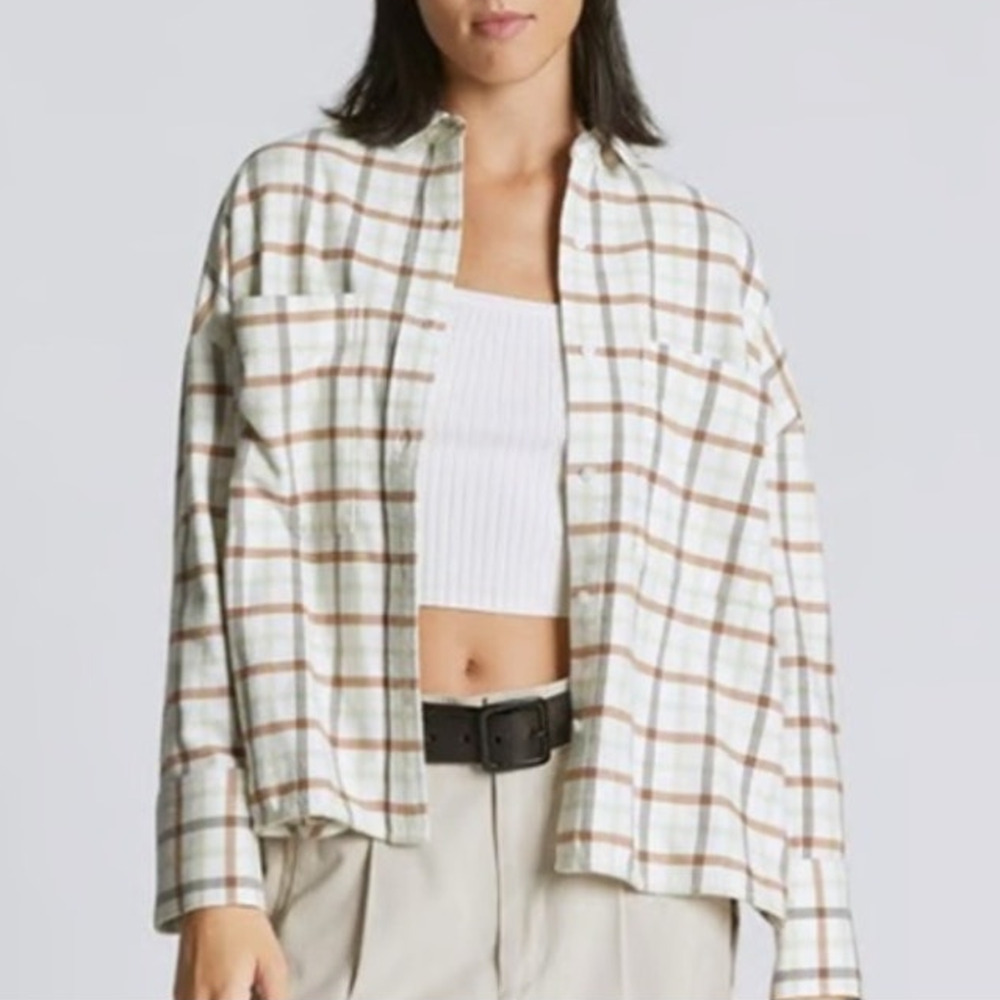 NEW Everlane Cotton Oversized Flannel Boxy Oxford Shirt in Plaid XS